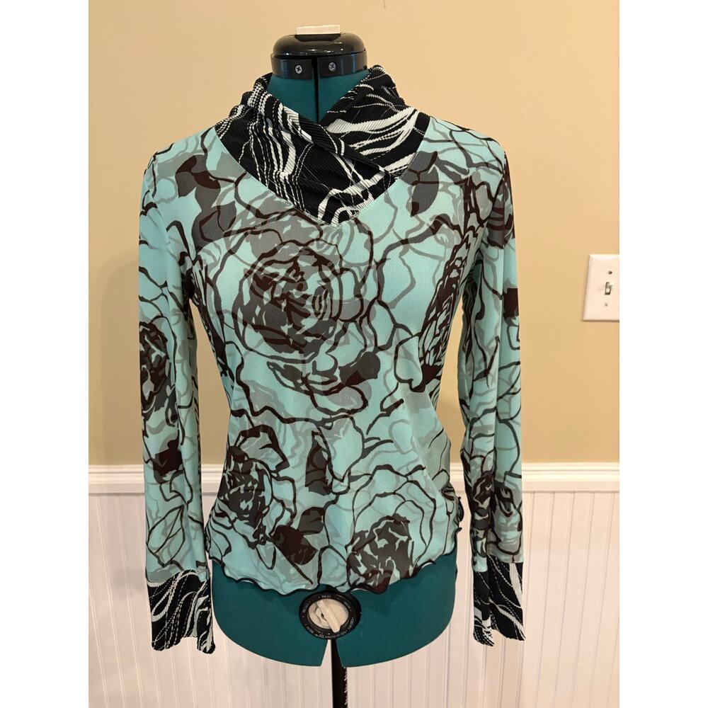 ANAC Designed by kimi Size Medium Floral‎ and abstract blue brown Y2K Blouse EUC
